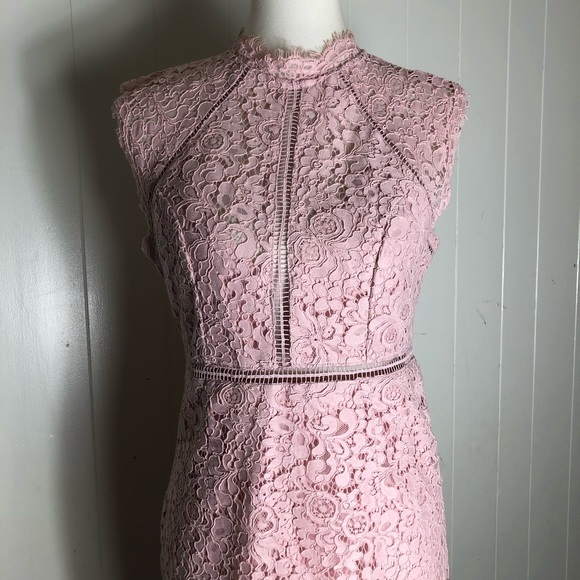 Bardot Midi Dress Sheath Lace Sleeveless Slit Light Pink 8 - Picture 8 of 16